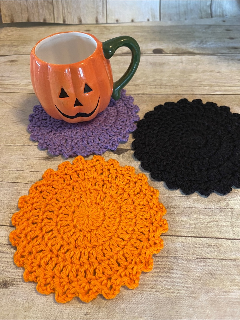 Bundle of 3 Cotton Halloween Colors Small Doilies/Coasters 5 1/2 Inches - Picture 4 of 4